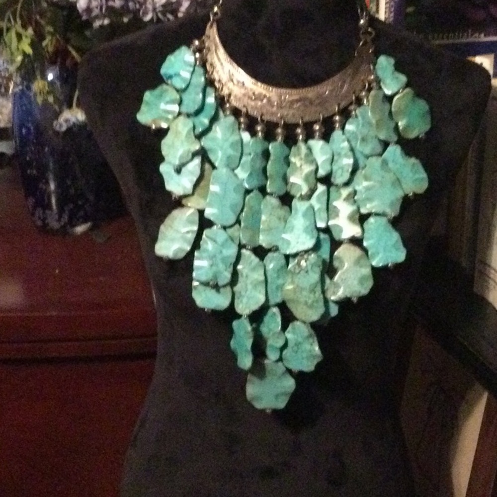 Masha Archer turquoise bib necklace.